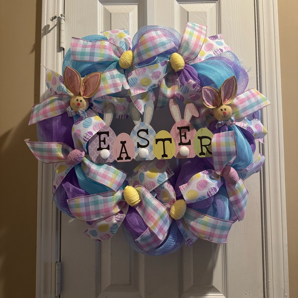 Easter Bunny Wreath with Pastel Ribbons
